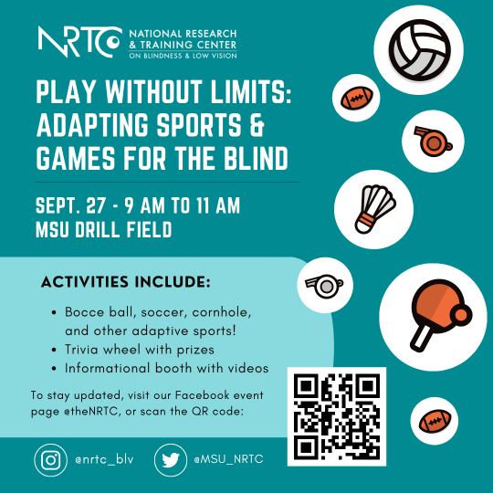 NRTC's Play Without Limits event is on Sept 27th. Activities include bocce ball, soccer, cornhole, and a trivia wheel with prizes.