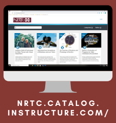 Computer monitor with example of course page and nrtc.catalog.instructure.com